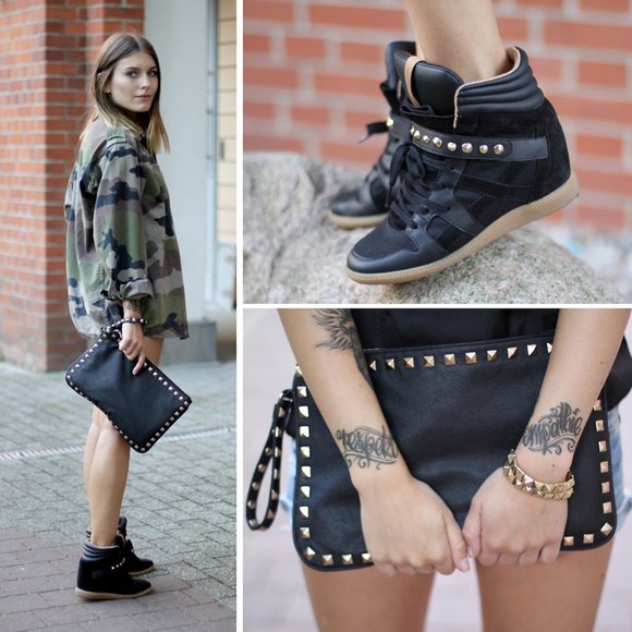 Zara Black Wedge Studded Sneaker - Picture 2 of 11